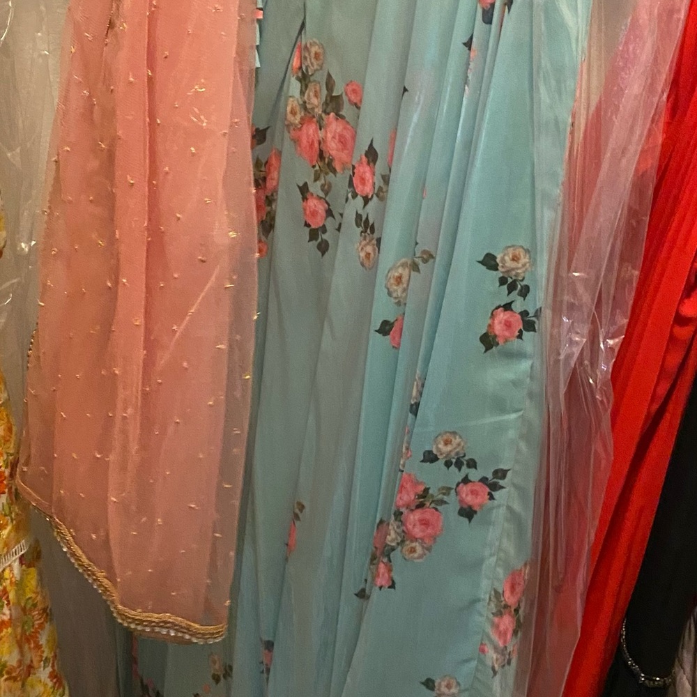 Indian blue and pink custom Saree with Lahenga